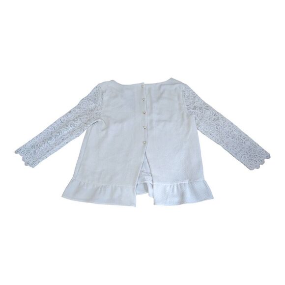 Sezane V‎ Neck Long Sleeve Eyelet Blouse White 38 - Picture 5 of 8